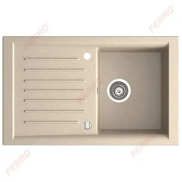 Biztonságos fizetés Ferro KIZZ egymedencés csepptálcás mosogató 50x81x19 cm, homok DRG50/81SFerro