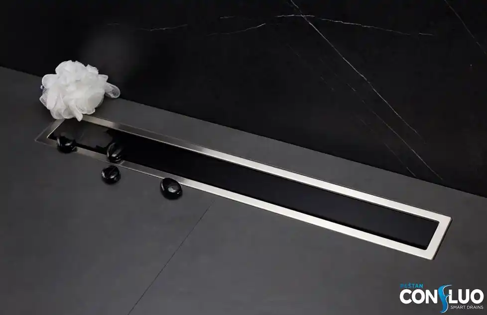 Legkelendőbb Pestan CONFLUO Premium line Króm/Fekete-üveg zuhanyfolyóka, 450 mm 13000291Pestan