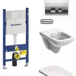 Vedd meg most Geberit Duofix Basic 111.153.00.1 szerelő elem kompletten króm nyomólappal, Selnova Square 500.275.01.1 perem nélküli wc-vel, lassú záródású ülőkévelGeberit