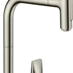 Hansgrohe Metris M71 M7120-H200 2-lyukú egykaros konyhai csaptelep kihúzható kifolyóval, rozsdamentes acél 73818800Hansgrohe Árcsökkenés