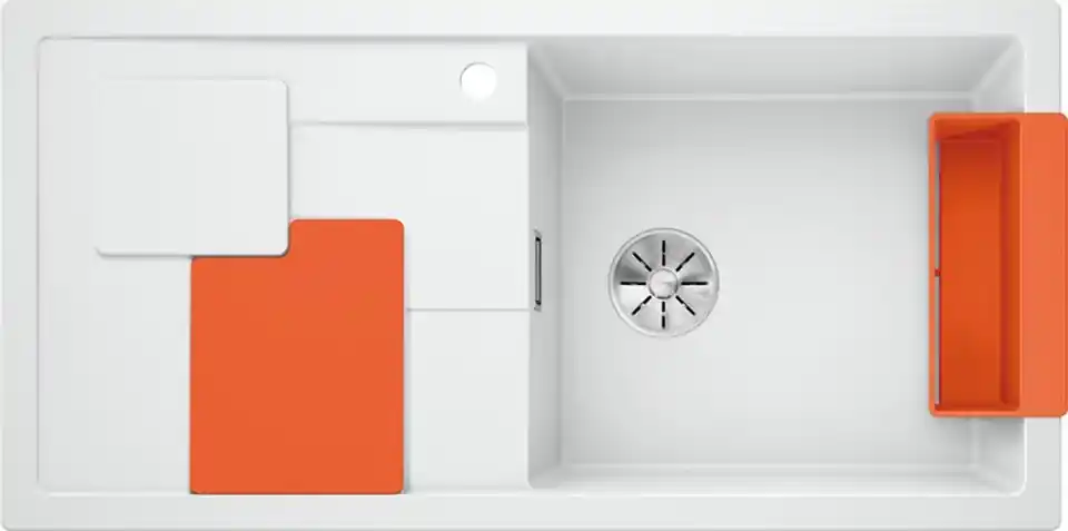 Vásárlói kedvenc BLANCO SITY XL 6S Silgranit mosogató narancssárga tartozékokkal, fehér 525059Blanco