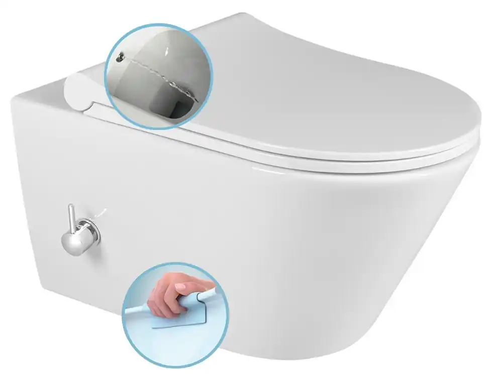 Gyors kiszállítás Sapho AVVA RIMLESS fali WC bidézuhannyal, csapteleppel, fehér 100315Sapho