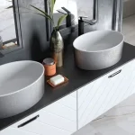 Kiárusítás Besco UNIQA GLAM ezüst pultra építhető mosdó fehér click-clack leeresztővel UMD-U-NGSWBesco