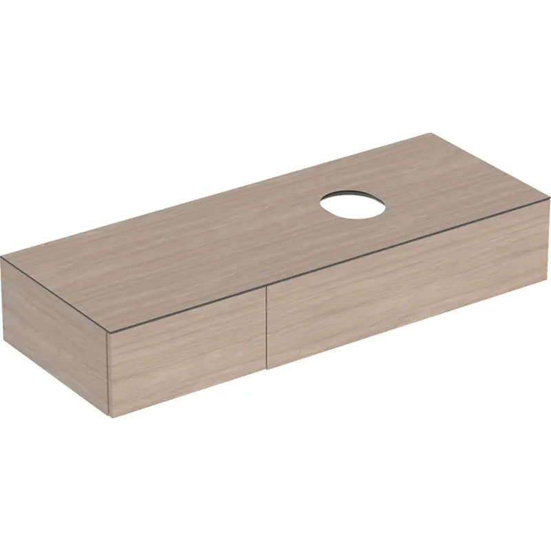 Végkiárusítás Geberit VariForm alsó szekrény pultra ültethető mosdóhoz, két fiókkal, pakolófelülettel, bűzzárral 135x23.5x51 cm tölgy / melamin faszerkezet, tölgy / melamin faszerkezet 501.181.00.1Geberit