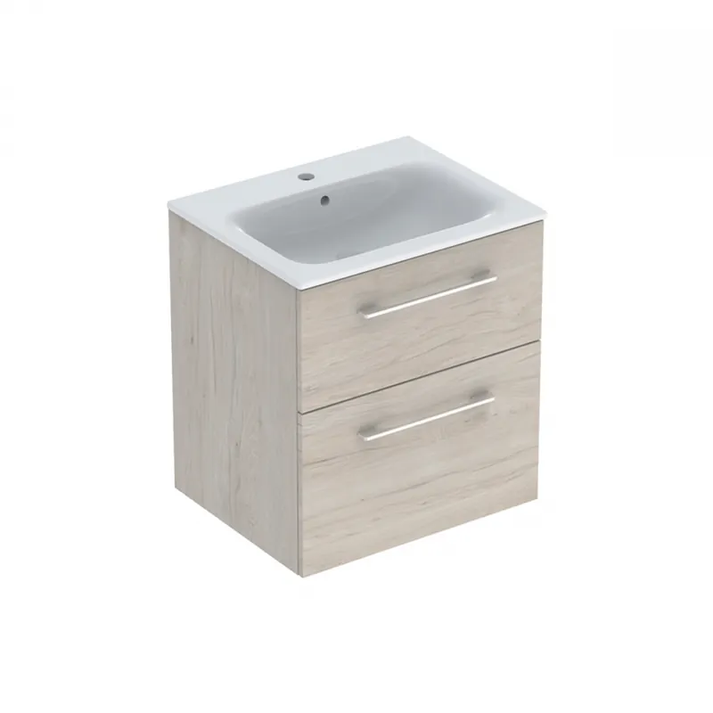 Szuper ajánlat Geberit Selnova Square mosdószekrény, keskeny peremű mosdóval, két fiókkal, 58.8x50.2cm, melaminos faszerkezet világos hikoridió 501.239.00.1Geberit