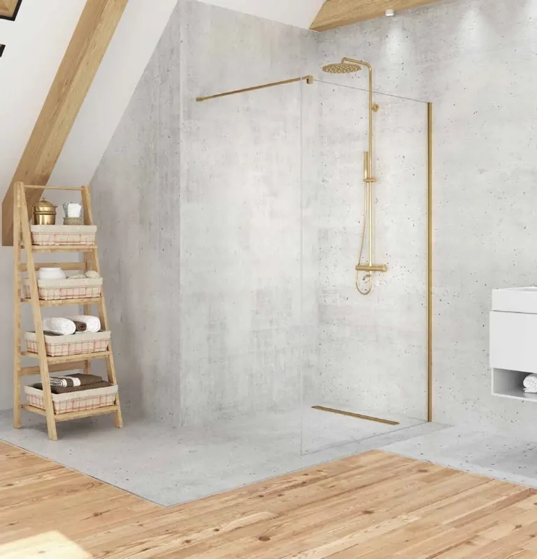 Vedd meg most New Trendy Velio Satin gold Walk-in zuhanyfal arany színű profillal 100 cm D-0191BNew Trendy