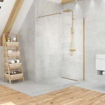 Újdonság New Trendy Velio Satin gold Walk-in zuhanyfal arany színű profillal 120 cm D-0192BNew Trendy