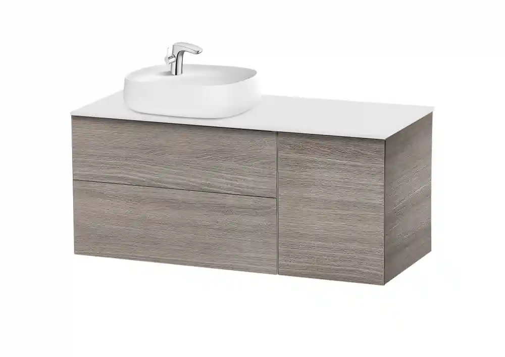Kiárusítás Roca Beyond 120 cm balos fürdőszoba bútor ráültethető mosdóval, texturált tölgy A851400402Roca