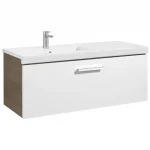 Gyors szállítás Roca Prisma 110 cm fürdőszoba bútor balos mosdóval, fényes fehér/kőris fa A855948322Roca