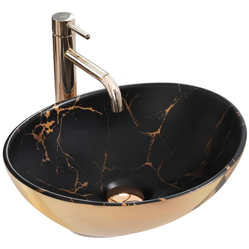 Rea Sofia Marble 41x34,5 cm pultra ültethető mosdó, matt fekete/arany REA-U8012Rea Nézd meg most