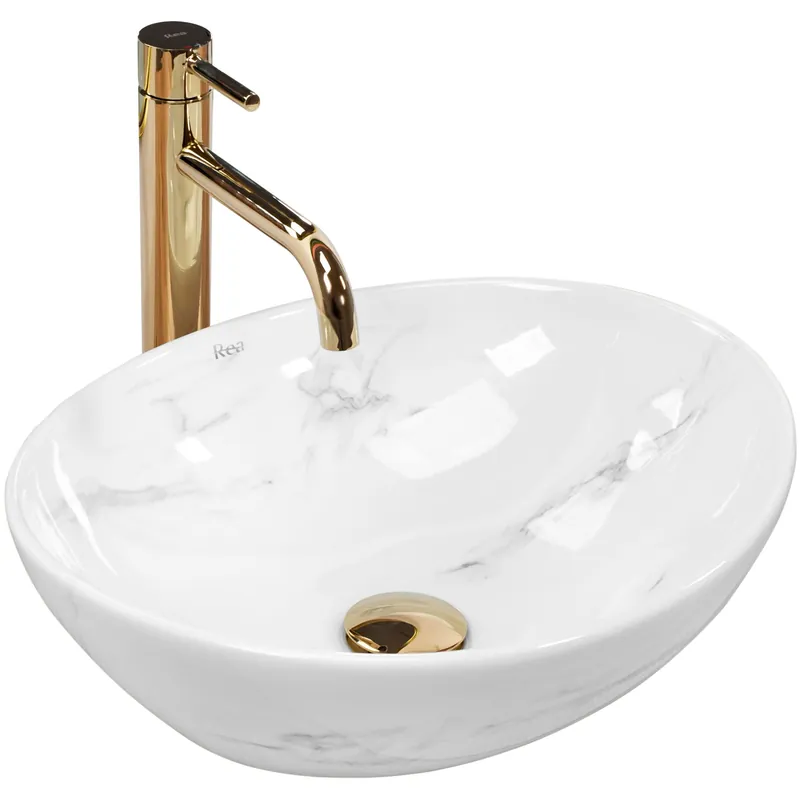 Expressz szállítás Rea Sofia Marble 41x34,5 cm pultra ültethető mosdó, fehér REA-U6605Rea