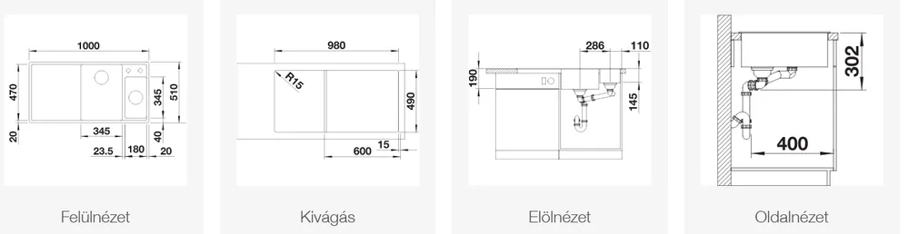 Prémium BLANCO AXIA III 6 S gránit mosogató üveg vágólap, rozsdamentes multifunkciós tál, InFino távműködtető balos, vulkánszürke 527226Blanco