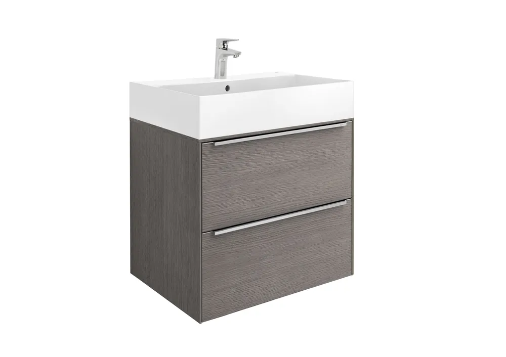 Vedd meg most Roca Inspira Unik 60x50 cm mosdószekrény 2 fiókkal mosdóval, texturált városi tölgy A851075402Roca