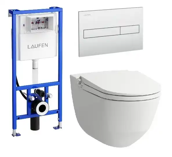 Vásárlói kedvenc Laufen Riva okos wc szett, fehér wc csésze matt króm nyomólappal SZP-LA3, (H8206914000001, H8946660000001, H8956610070001)Laufen