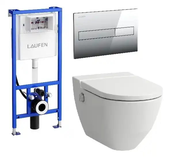 Laufen Naiva okos wc szett, fehér wc csésze fényes króm nyomólappal SZP-LA14, (H8206014000001, H8946660000001, H8956610040001)Laufen Alacsony ár
