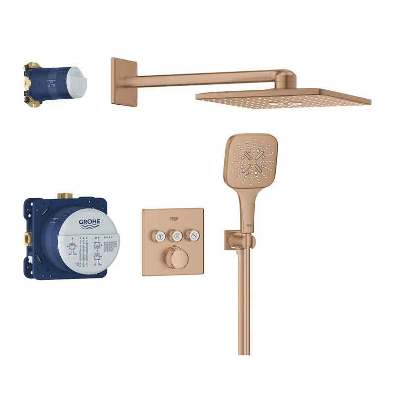 Grohe Grohtherm SmartControl falsík alatt zuhanyrendszer Rainshower SmartActive 310 Cube fejzuhannyal, Brushed Warm Sunset 34864DL0Grohe Biztonságos fizetés