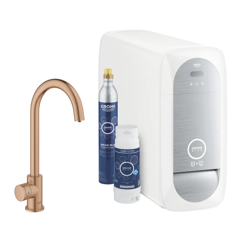 Olcsó GROHE Blue Home C-kifolyós kezdőkészlet Mono csapteleppel (nem keverő csaptelep -csak szűrt vízre), brushed warm sunset 31498DL1Grohe