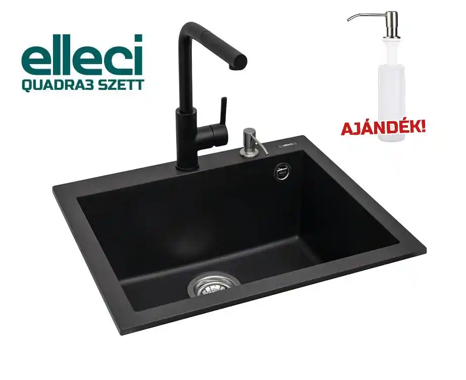 Prémium Elleci QUADRA3 gránit mosogató csapteleppel szett, nero QUADRA3SZETTElleci